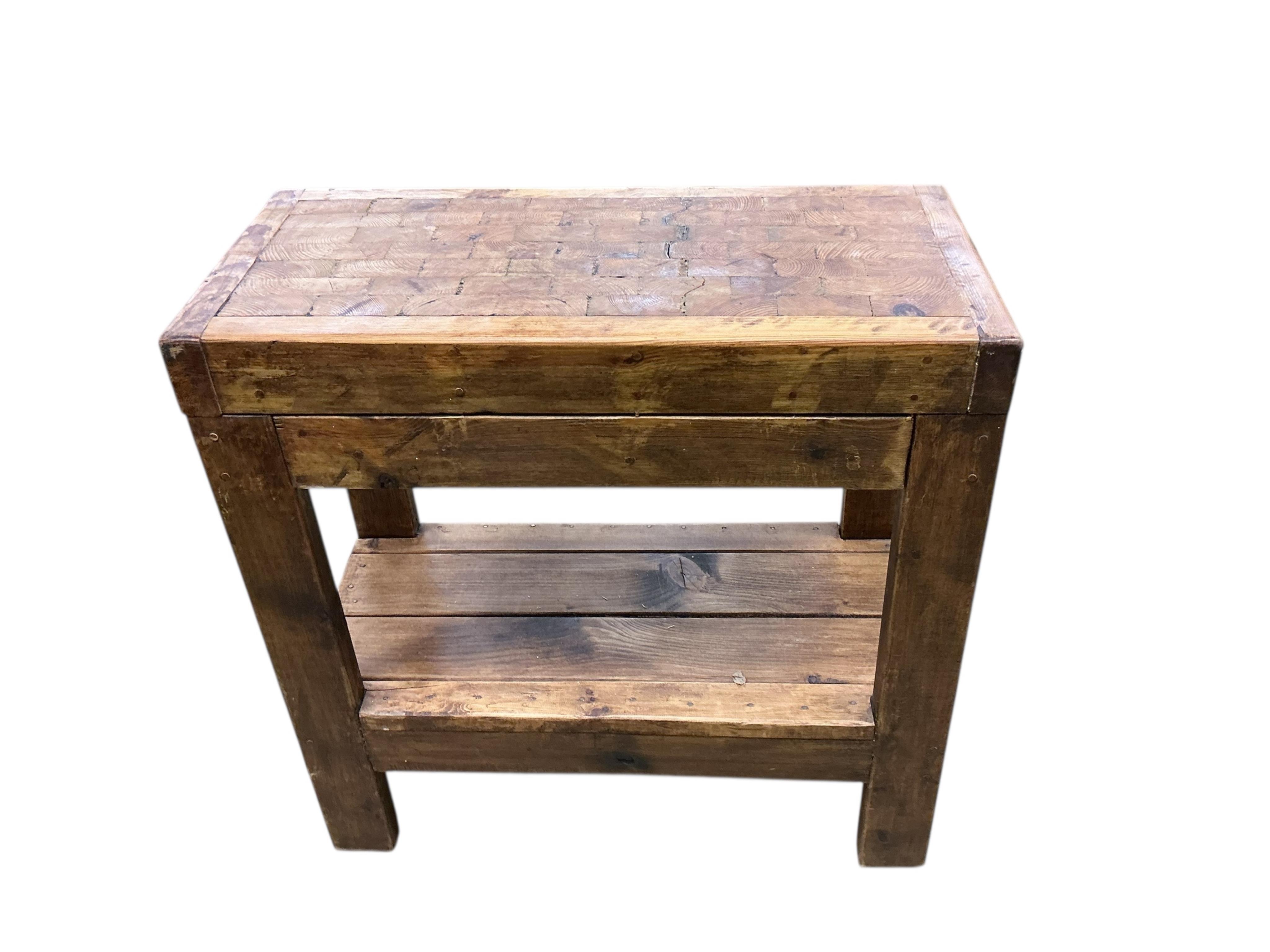 A rectangular pine two tier butcher's block, width 85cm, depth 40cm, height 85cm
